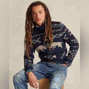 NWT Polo Ralph Lauren WOOL CASHMERE Fair Isle Patterned Turtleneck Sweater SMALL